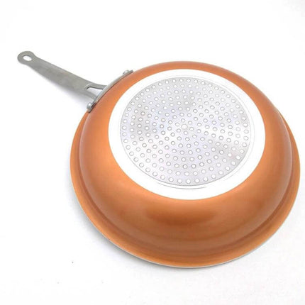 Ceramic Nonstick Frying Pan Set 8/10/12 Inches For Everyday Cooking - copper-colored 10" pan underside with induction-ready base