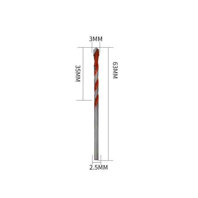Ceramic Triangle Handle Drill Bit 6mm For Tile And Glass Projects - 6mm carbide tile/glass drill with triangular shank, 63mm length, 3mm tip, wear-resistant coating