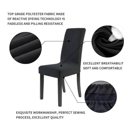 Chair Cover Universal Size For Weddings And Banquets fitted black spandex polyester stretch chair cover showcasing fabric, seams and elastic hem