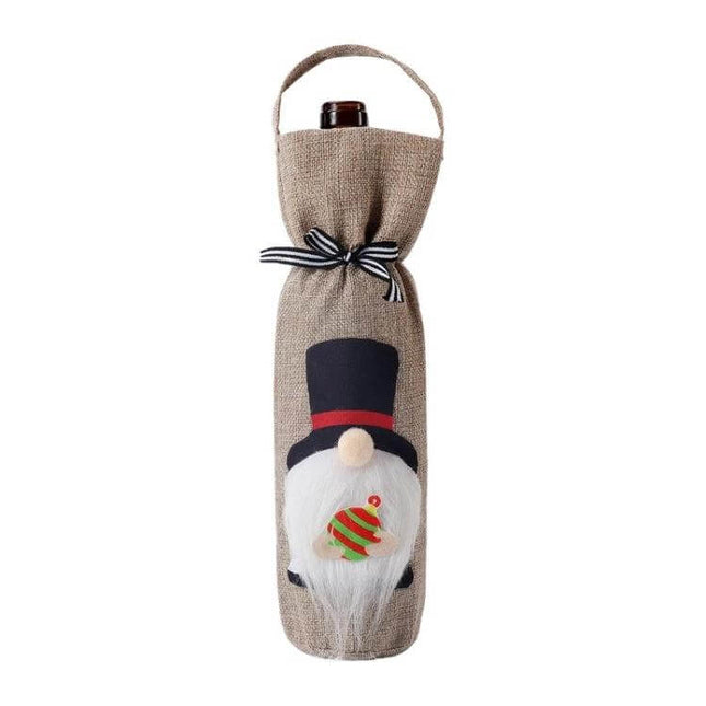 Wine Bottle Sleeve Champagne Red For Christmas Decor - cloth gnome design bottle cover for holiday table displays