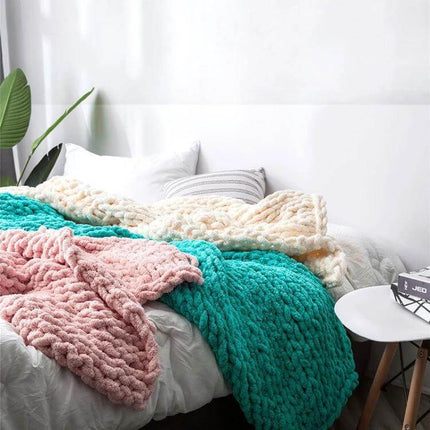 Chenille Knit Blanket For Sofa 80x100 Cm Cozy Everyday Use - chunky polyester sofa throw in teal, pink and cream for lightweight bed or travel warmth