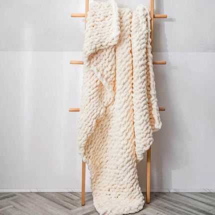 Chenille Knit Blanket For Sofa 80x100 Cm Cozy Everyday Use - cream chunky knit sofa throw hanging on wooden ladder