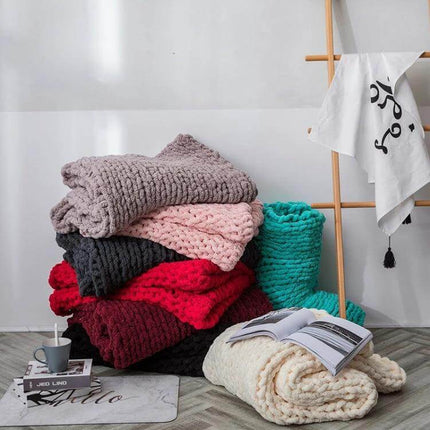 Chenille Knit Blanket For Sofa 80x100 Cm Cozy Everyday Use - Stack of colorful plush chenille sofa throws for living room