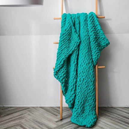 Chenille Knit Blanket For Sofa 80x100 Cm Cozy Everyday Use - turquoise chunky knit sofa throw displayed on wooden ladder
