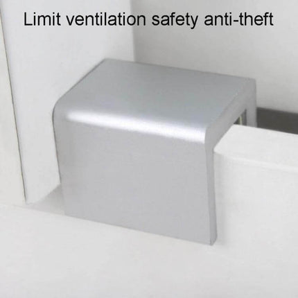 Child Safety Window Limiter With Key For Home Windows - silver aluminum alloy card-fit limiter installed on window to limit opening for ventilation and safety