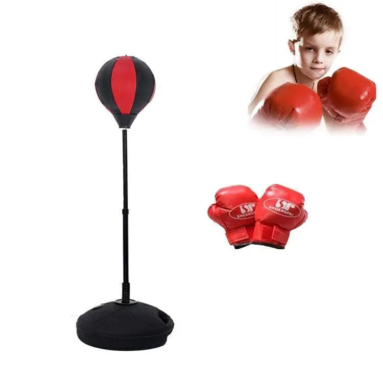 Children Base Version Height Adjustable Boxing Speed Ball with Gloves Black Red Red