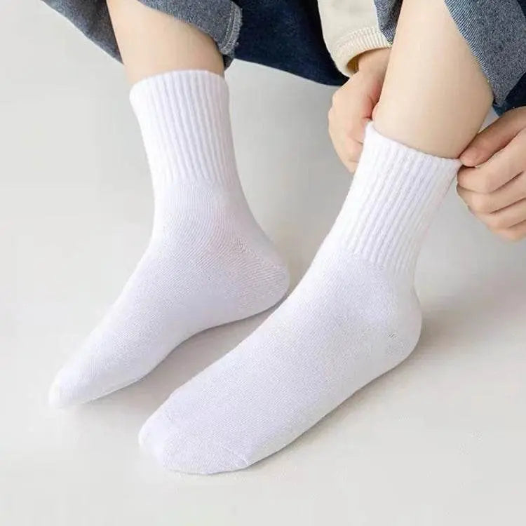 Children Cotton Solid Color Boneless Mid-Calf Socks M L XL XXL