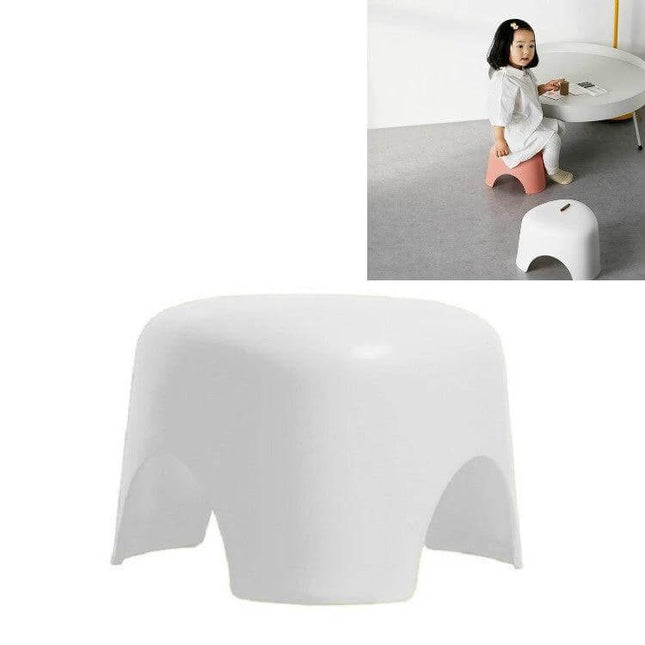 Children Stool Small Size For Everyday Home Use Simple Design - white compact PP kids stool with rounded edges and handle, shown in playroom and with child