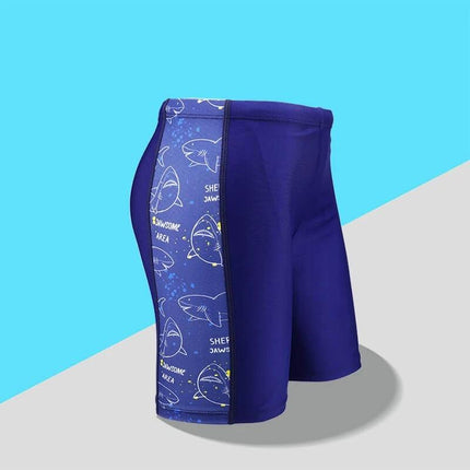 Children's Swimming Trunks Summer Professional Teenagers Quick-drying navy blue boys swim trunks with shark print side panel