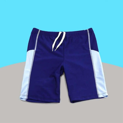 Children's Swimming Trunks Summer Professional Teenagers Quick-drying navy blue quick-dry polyester swim shorts with white side panels and drawstring