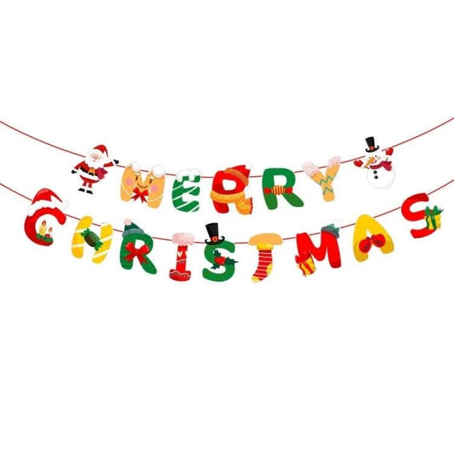 Christmas Alphabet Pull Flag Set For Party Decor 9 To 13 Pieces - colorful Merry Christmas alphabet paper flag banner on 3m rope for kids parties