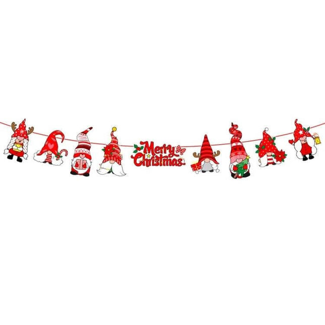 Christmas Alphabet Pull Flag Set For Party Decor 9 To 13 Pieces - festive gnome and Merry Christmas paper flags on 3m rope for indoor holiday decor