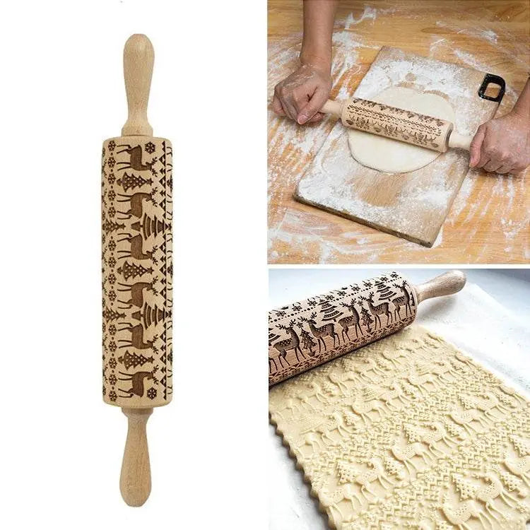 Christmas Embossing Rolling Pin for Baking Cookies Fondant Dough 