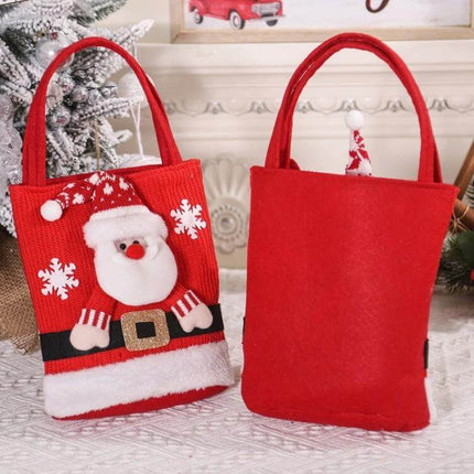 Christmas Gift Bag Large Capacity Tote For Gifts And Decorations - red knitted Santa motif reusable holiday tote with PP cotton fill