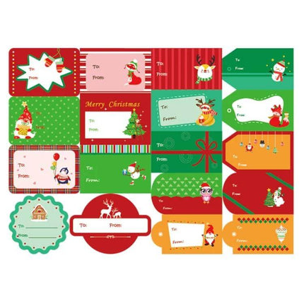 Christmas Gift Bag Stickers Set 72 Pieces For Sealing Packages - assorted holiday gift tags and seals with Santa, reindeer, tree designs