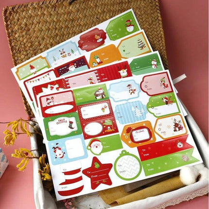 Christmas Gift Bag Stickers Set 72 Pieces For Sealing Packages colorful holiday sealing labels sheet with assorted shapes (round, strips, tags)