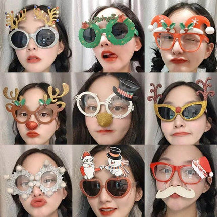 Christmas Hair Clip Personalized Holiday Accessory – collage of nine festive plastic holiday hair clips and glasses props for party, school photos, durable injection-molded design
