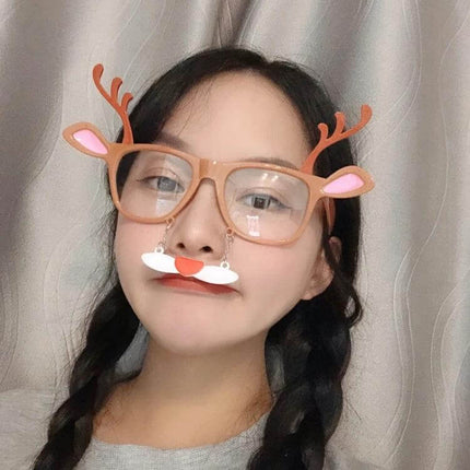Christmas Hair Clip Personalized Holiday Accessory on a young woman wearing reindeer-themed glasses, plastic injection-molded festive clip for school and party looks