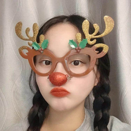 Christmas Hair Clip Personalized Holiday Accessory - plastic reindeer-style festive clip paired with holiday glasses for school photos and parties