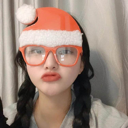 Christmas Hair Clip Personalized Holiday Accessory on person wearing orange Santa-style plastic clip with glasses, braided hair, holiday photo look