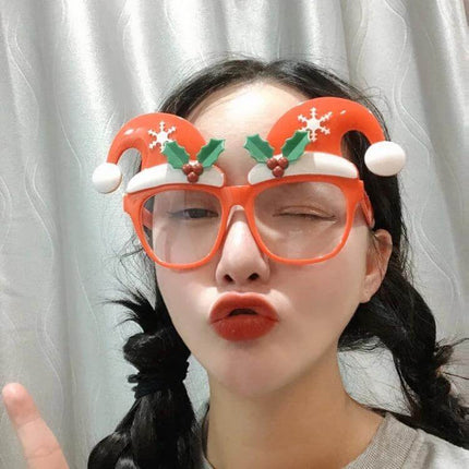 Christmas Hair Clip Personalized Holiday Accessory plastic injection-molded festive red Santa-hat novelty glasses clip on girl winking