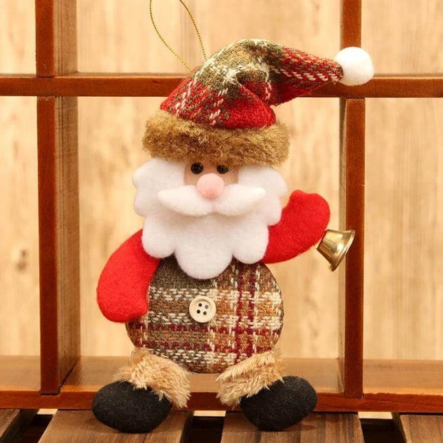 Christmas Hanging Ornament Cloth Doll 17x10cm For Tree Decor - soft fabric Santa ornament with bell, loop for hanging on tree, door or window