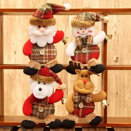 Christmas Hanging Ornament Cloth Doll 17x10cm For Tree Decor - set of soft festive Santa, snowman, reindeer and bear tree hangings