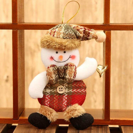 Christmas Hanging Ornament Cloth Doll 17x10cm For Tree Decor - soft fabric snowman ornament with bell and plaid outfit for Christmas tree