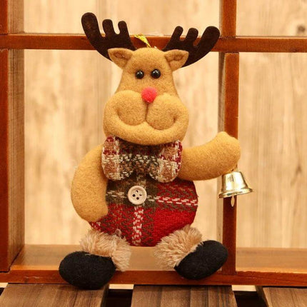 Christmas Hanging Ornament Cloth Doll 17x10cm For Tree Decor - soft reindeer cloth doll ornament with bell, red plaid outfit, indoor tree or window decoration