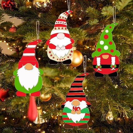 Christmas Tree DIY Painting Wooden Dwarf Elf Ornaments Set Of 32 - painted wooden gnome ornaments hanging on decorated Christmas tree
