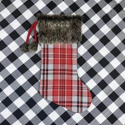 Christmas Tree Pendant For Decorations 47x20.5 cm - plaid fabric hanging ornament with faux fur cuff for home, store, hotel seasonal displays
