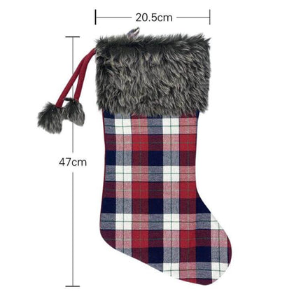 Christmas Tree Pendant For Decorations 47x20.5 cm - plaid fabric stocking with faux fur cuff, 47 x 20.5 cm hanging holiday ornament