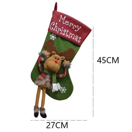 Christmas Tree Pendant Decoration Snowman 46.5x25 cm green felt stocking with plush reindeer and Merry Christmas cuff