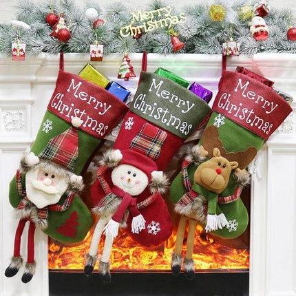 Christmas Tree Pendant Decoration Snowman 46.5x25 cm - wool and cloth hanging set with snowman, elk and festive stocking trio