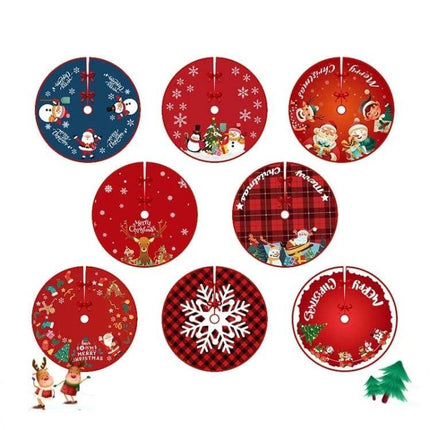 Christmas Tree Skirt, 90cm Diameter, Brushed Cloth - red and navy printed round holiday designs to hide tree base