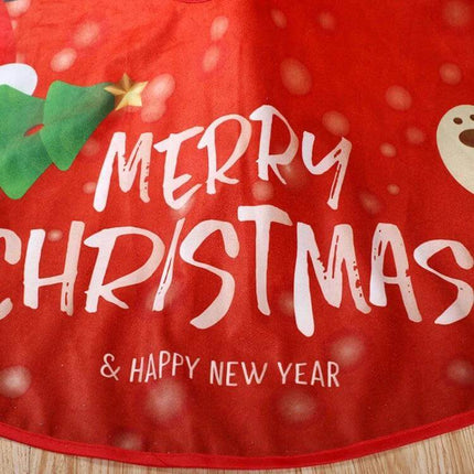 Christmas Tree Skirt, 90cm Diameter, Brushed Cloth with red Merry Christmas print and green tree detail
