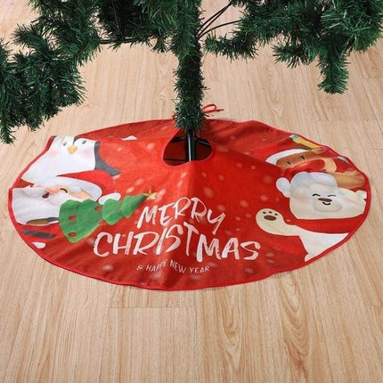 Christmas Tree Skirt, 90cm Diameter, Brushed Cloth red Merry Christmas printed tree skirt under tree