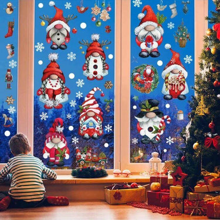 Christmas Window Cling Set With Santa, Snowman And Penguins - reusable eco-friendly PVC electrostatic clings for windows, doors, cars, home and shop holiday display