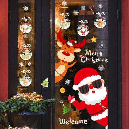 Christmas Window Stickers Santa Snowflake 45x60cm For Windows - reusable PVC Santa, reindeer, snowman and snowflake window decals