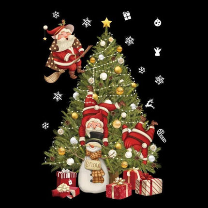 Christmas Window Stickers Santa Snowflake 45x60cm For Windows - PVC electrostatic Santa, snowman and elk decals on decorated Christmas tree