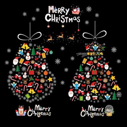 Christmas Window Stickers Santa Snowflake 45x60cm For Windows - PVC electrostatic Santa, snowman, elk decals on black festive ornament window design