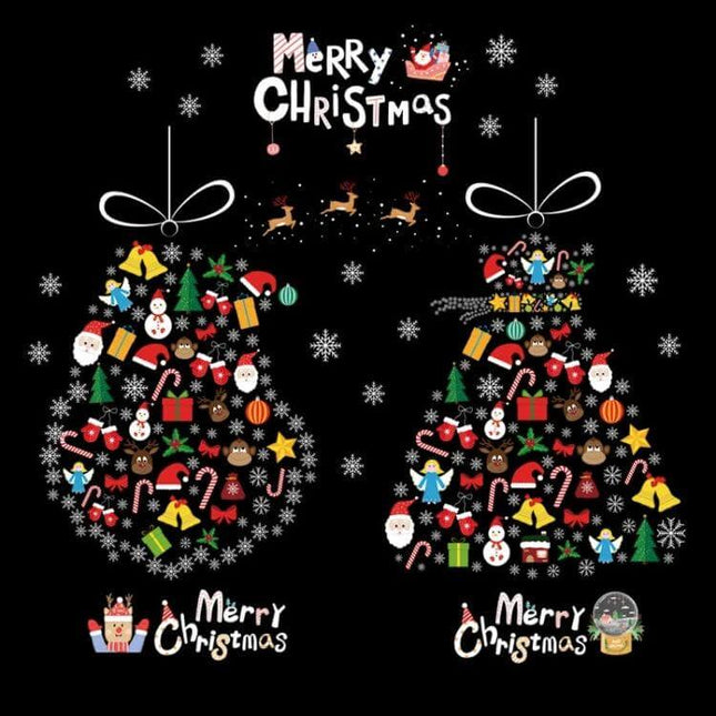 Christmas Window Stickers Santa Snowflake 45x60cm For Windows - PVC electrostatic Santa, snowman, elk decals on black festive ornament window design