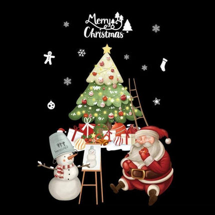 Christmas Window Stickers Santa Snowflake 45x60cm For Windows - PVC Santa, snowman, elk and tree window decals for festive home, office and store