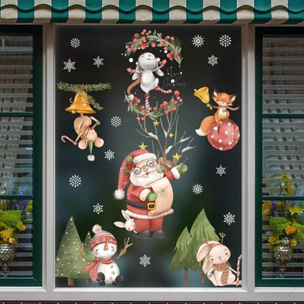 Christmas Window Stickers Santa Snowflake 45x60cm For Windows - PVC electrostatic Santa, snowman, elk decals for festive home, office, storefront display