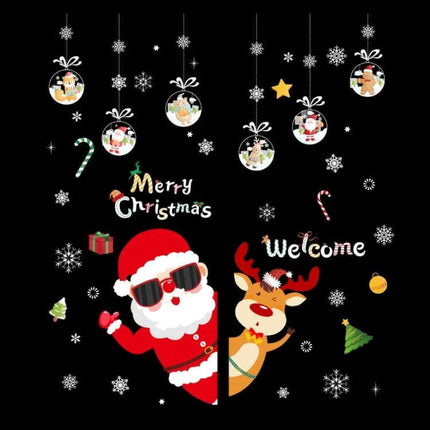 Christmas Window Stickers Santa Snowflake 45x60cm For Windows - Santa, reindeer, snowflakes and ornaments PVC decal set for festive window decor