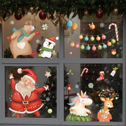 Christmas Window Stickers Santa Snowflake 45x60cm For Windows - PVC electrostatic Santa, snowman, elk and snowflake window decals for home, office, storefront