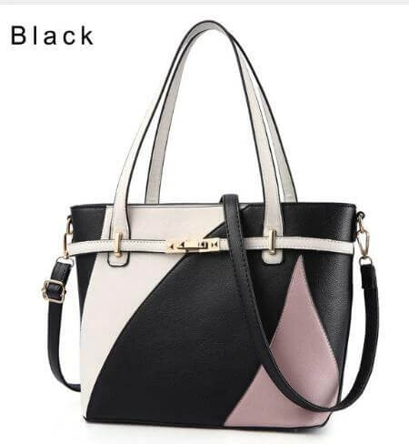 Women Shoulder Handbag Large Capacity Crossbody Bag Black colorblock tote with shoulder and adjustable crossbody strap for travel and commuting