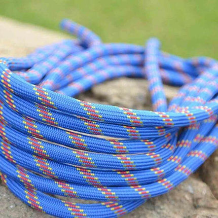 Alt Tag: Climbing Auxiliary Rope 20m For Outdoor Use And Safety — blue 10mm polyester rope coiled for outdoor gear and basic safety tasks