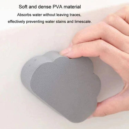 Clouds Type Absorbent Sponge Cleaner Gray for Bathroom - gray cloud-shaped soft dense PVA sponge held in hand for bathroom cleaning, mirrors, tiles, grout