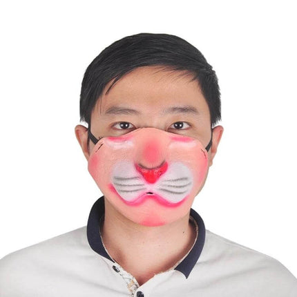 Clown Latex Half-Face Mask For Halloween One Size Fits All - pink clown half-face latex mask worn with elastic straps